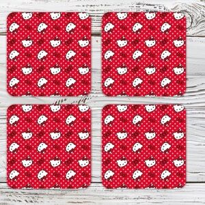 Hello Kitty Polka Dots Drink Coasters Cork Back Set Of 4